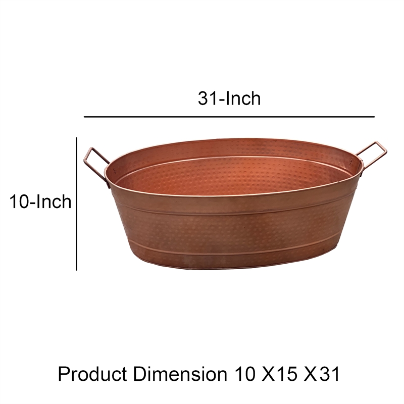 Thea Oval Shape Hammered texture Metal Tub with 2 Side Handles- Copper