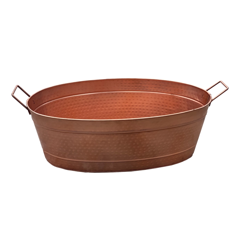 Thea Oval Shape Hammered texture Metal Tub with 2 Side Handles- Copper