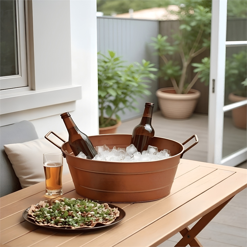 Thea Oval Shape Hammered texture Metal Tub with 2 Side Handles- Copper