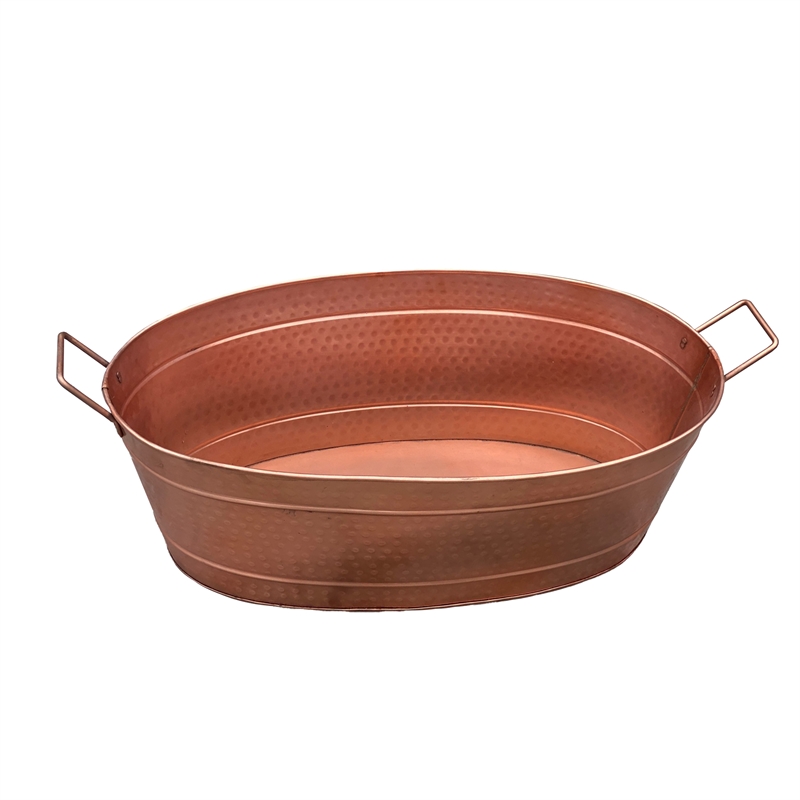 Thea Oval Shape Hammered texture Metal Tub with 2 Side Handles- Copper