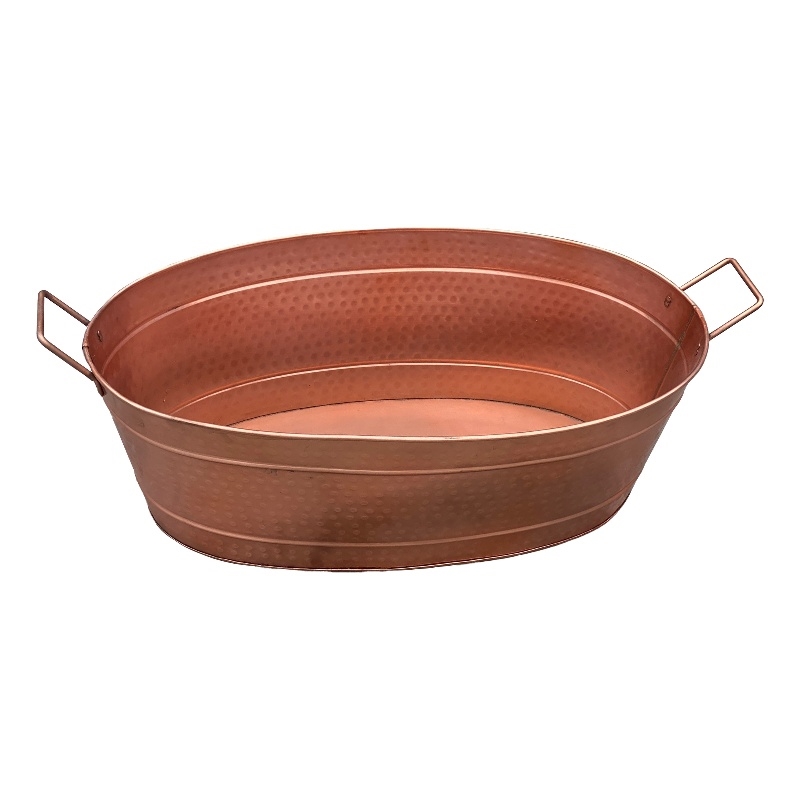Thea Oval Shape Hammered texture Metal Tub with 2 Side Handles- Copper