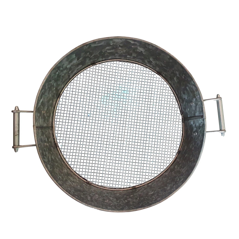 Round Galvanized Steel Compost Sifter with Wire Mesh Design Base- Antique Silver