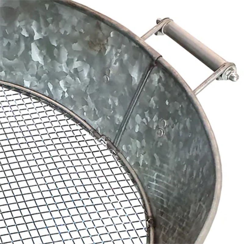 Round Galvanized Steel Compost Sifter with Wire Mesh Design Base- Antique Silver