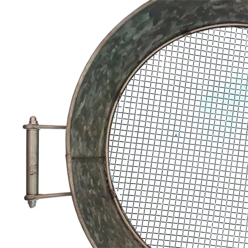Round Galvanized Steel Compost Sifter with Wire Mesh Design Base- Antique Silver