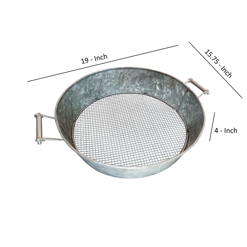 Round Galvanized Steel Compost Sifter with Wire Mesh Design Base- Antique Silver