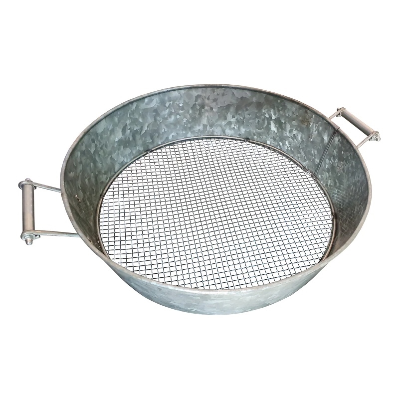 Round Galvanized Steel Compost Sifter with Wire Mesh Design Base- Antique Silver