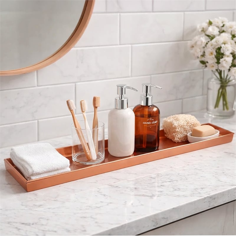 29 Inch Rectangular Metal Windowsill Planter Tray- Trim Edges- Large- Copper