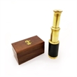 Small Brass Nautical Telescope with Pull-Out Wooden Box in Gold and Brown Finish