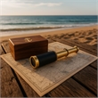 Small Brass Nautical Telescope with Pull-Out Wooden Box in Gold and Brown Finish