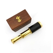 Small Brass Nautical Telescope with Pull-Out Wooden Box in Gold and Brown Finish