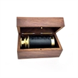 Small Brass Nautical Telescope with Pull-Out Wooden Box in Gold and Brown Finish