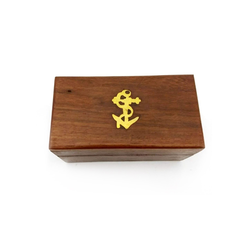 Small Brass Nautical Telescope with Pull-Out Wooden Box in Gold and Brown Finish