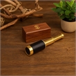 Small Brass Nautical Telescope with Pull-Out Wooden Box in Gold and Brown Finish