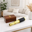Small Brass Nautical Telescope with Pull-Out Wooden Box in Gold and Brown Finish