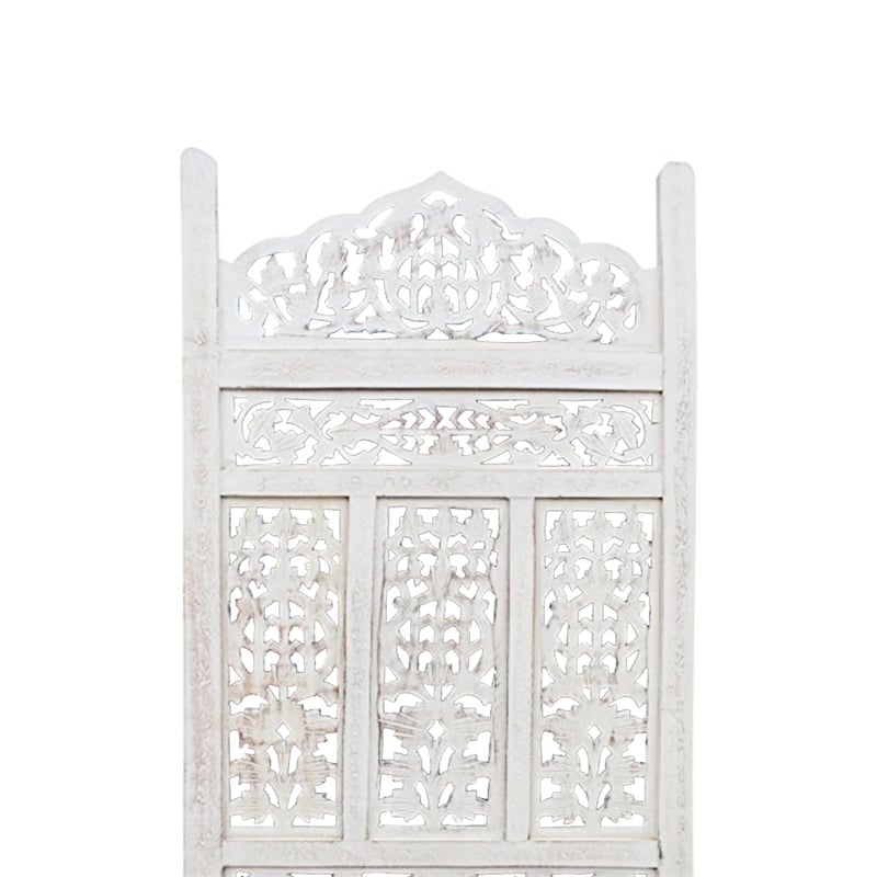 Aesthetically Carved 4 Panel Wooden Partition Screen/Room Divider- White