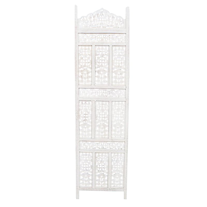 Aesthetically Carved 4 Panel Wooden Partition Screen/Room Divider- White