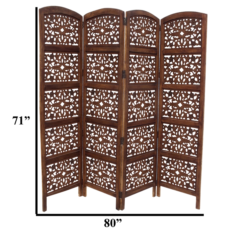 The Urban Port Handmade Foldable 4 Panel Wooden Partition Screen Room Divider