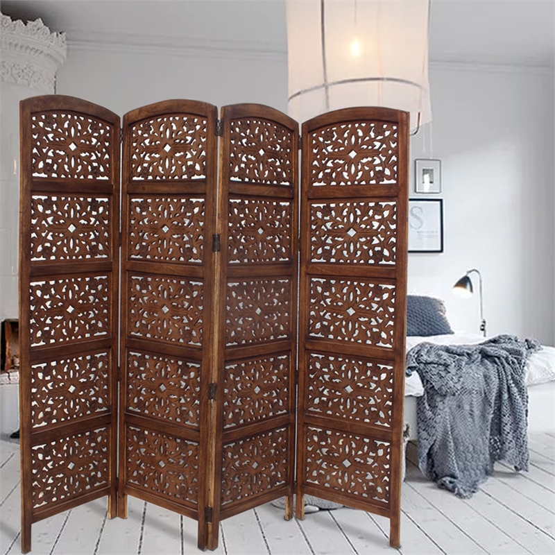 The Urban Port Handmade Foldable 4 Panel Wooden Partition Screen Room Divider