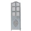 Three Panel Wooden Room Divider with Traditional Carvings and Cutouts- Blue