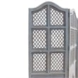 Three Panel Wooden Room Divider with Traditional Carvings and Cutouts- Blue