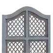 Three Panel Wooden Room Divider with Traditional Carvings and Cutouts- Blue