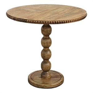 21 Inch Side End Table- Round Top- Stacked Ball Post- Natural Brown Mango Wood