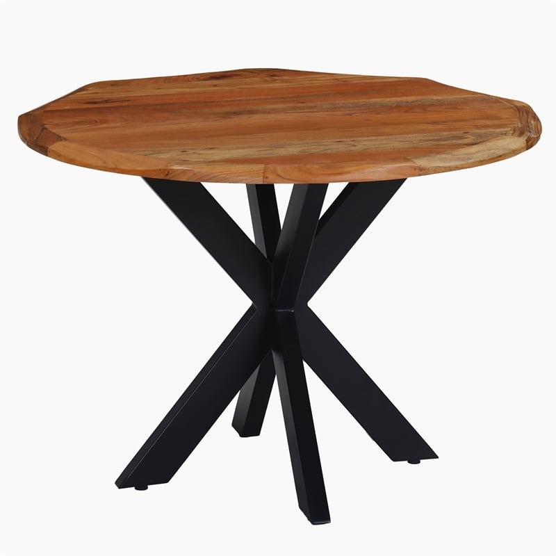 Kuri 41 Inch Handcrafted Live Edge Round Dining Table- Acacia Wood Top-Iron Legs