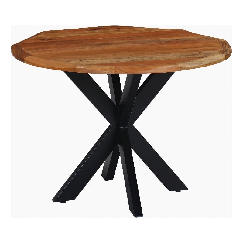 Kuri 41 Inch Handcrafted Live Edge Round Dining Table- Acacia Wood Top-Iron Legs
