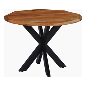 Kuri 41 Inch Handcrafted Live Edge Round Dining Table- Acacia Wood Top-Iron Legs