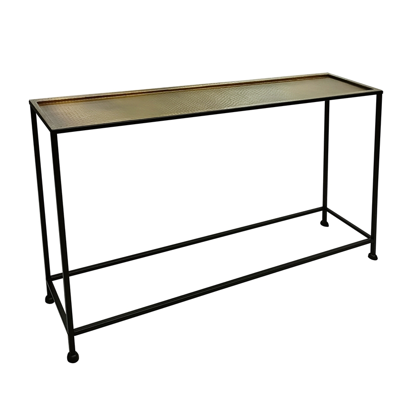 Aurelia 48 Inch Console Sofa Table-Artisanal Hammered Bronze Tray Top-Iron Frame