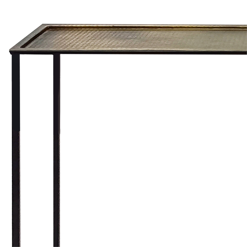 Aurelia 48 Inch Console Sofa Table-Artisanal Hammered Bronze Tray Top-Iron Frame