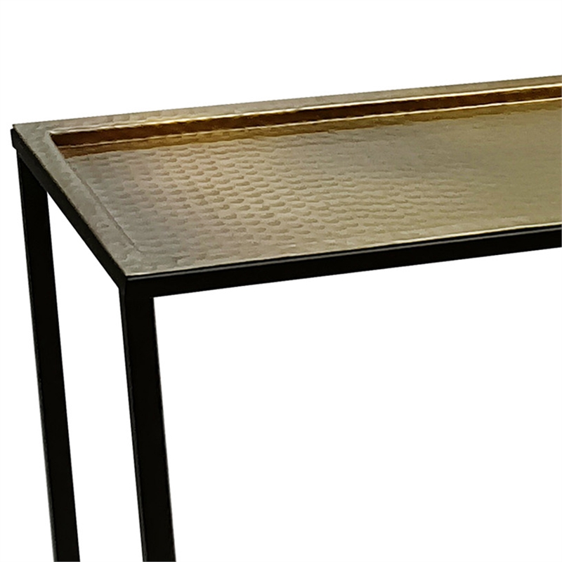 Aurelia 48 Inch Console Sofa Table-Artisanal Hammered Bronze Tray Top-Iron Frame