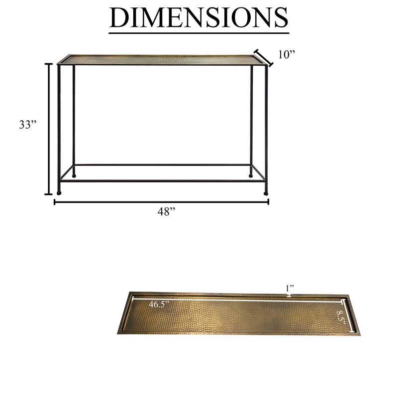 Aurelia 48 Inch Console Sofa Table-Artisanal Hammered Bronze Tray Top-Iron Frame