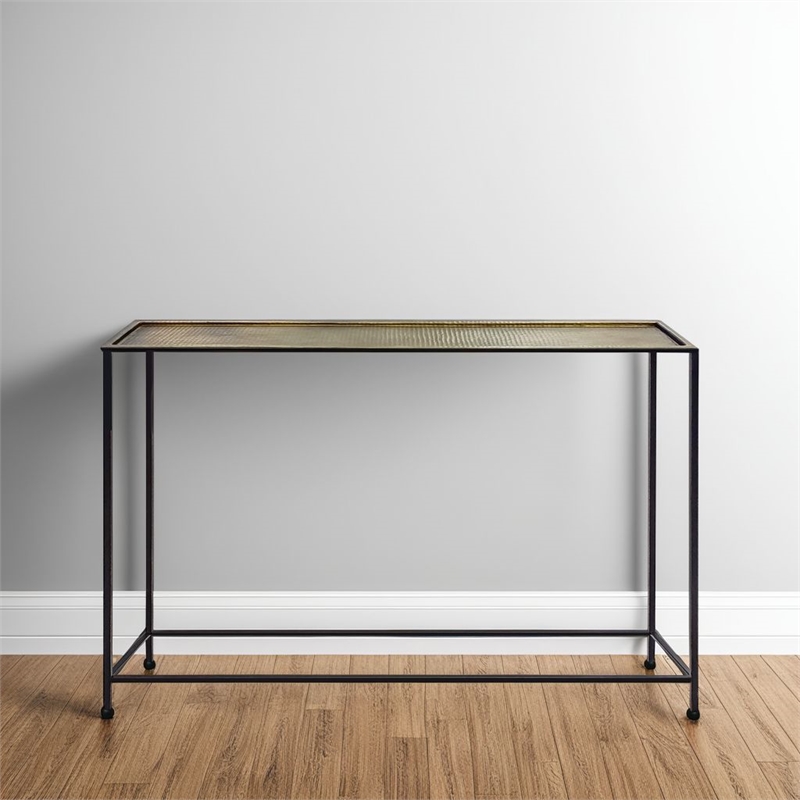 Aurelia 48 Inch Console Sofa Table-Artisanal Hammered Bronze Tray Top-Iron Frame