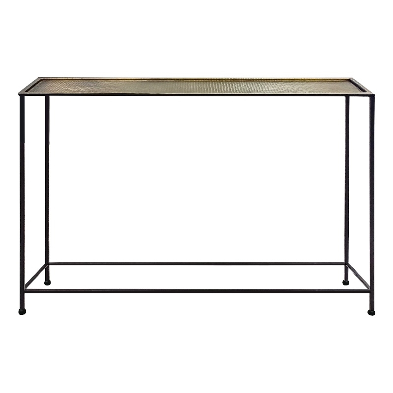Aurelia 48 Inch Console Sofa Table-Artisanal Hammered Bronze Tray Top-Iron Frame