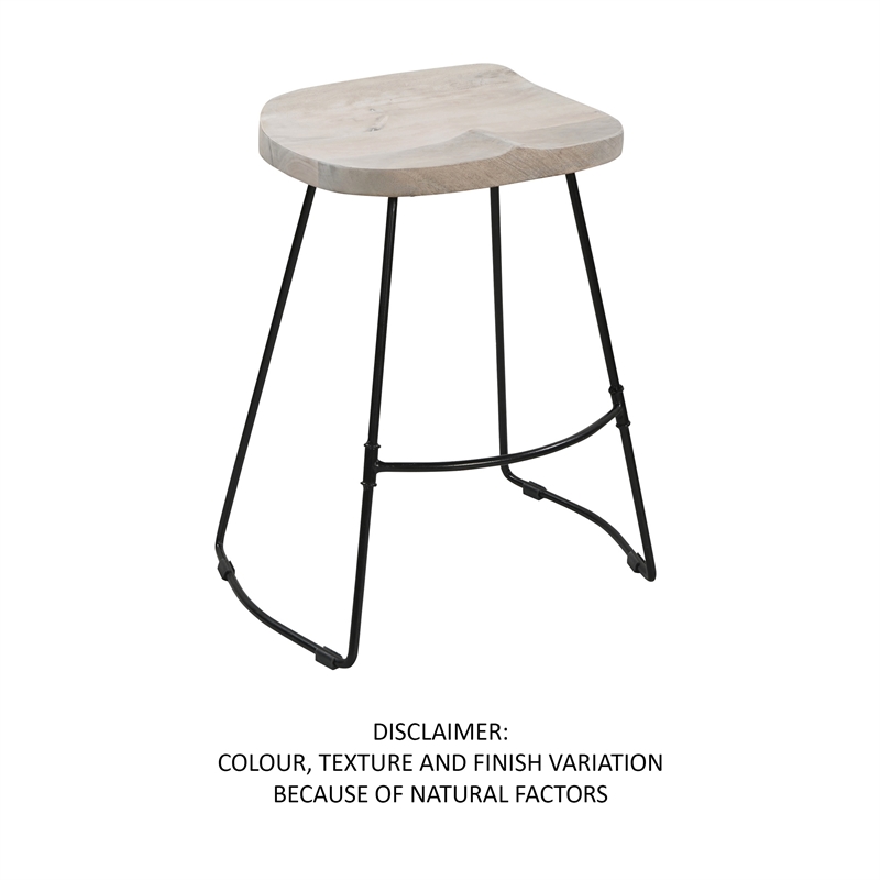 Tiva 24 Inch Handcrafted Backless Counter Height Stool- Mango Wood Saddle Seat