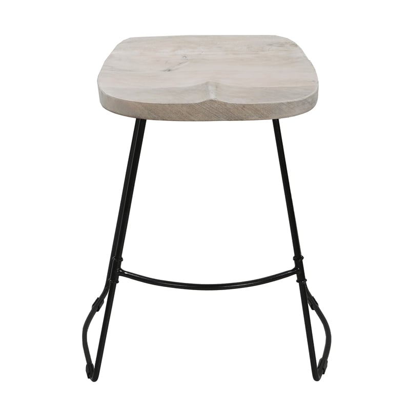 Tiva 24 Inch Handcrafted Backless Counter Height Stool- Mango Wood Saddle Seat
