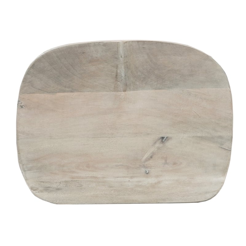 Tiva 24 Inch Handcrafted Backless Counter Height Stool- Mango Wood Saddle Seat