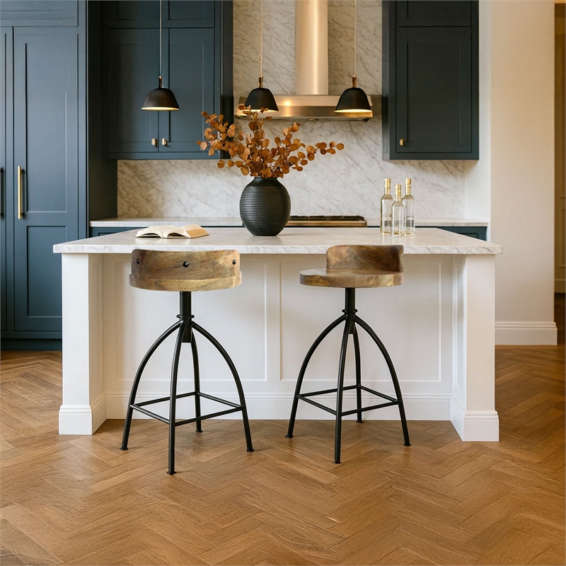 Pia 25-31 Inch Industrial Style Counter Height Stool with Adjustable Swivel Seat