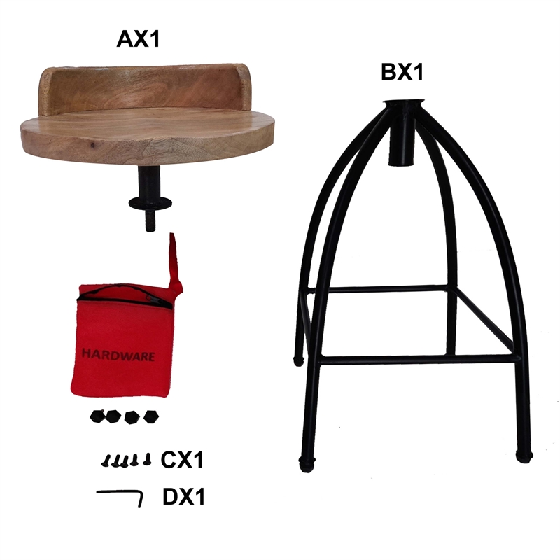 Pia 25-31 Inch Industrial Style Counter Height Stool with Adjustable Swivel Seat