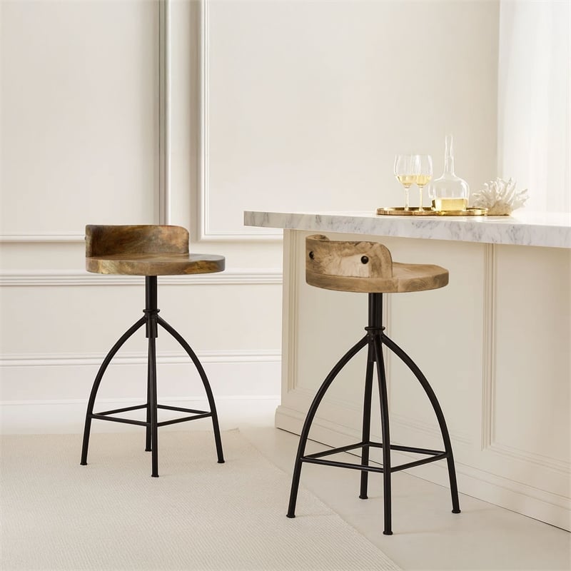 Pia 25-31 Inch Industrial Style Counter Height Stool with Adjustable Swivel Seat