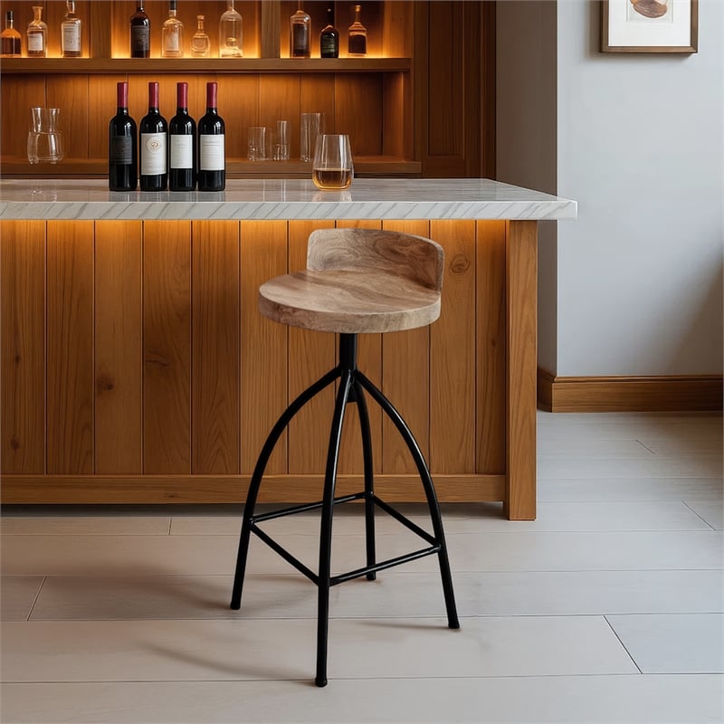 Pia 32-35 Extra Tall Adjustable Barstool- Natural Brown Mango Wood Seat