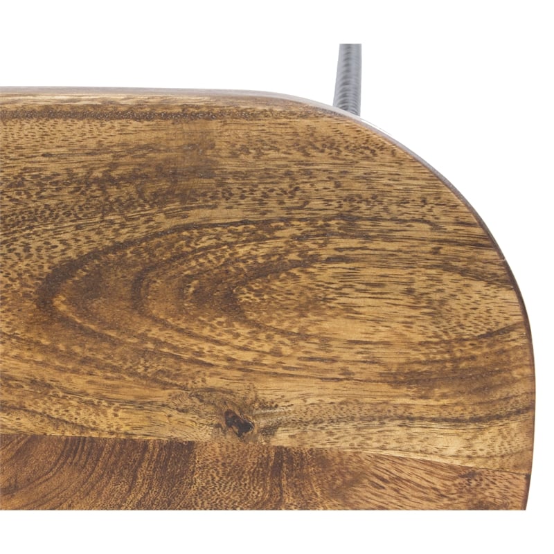 Jael 28 Inch Bar Stool with Mango Wood Saddle Seat- Iron Rod Legs- Brown