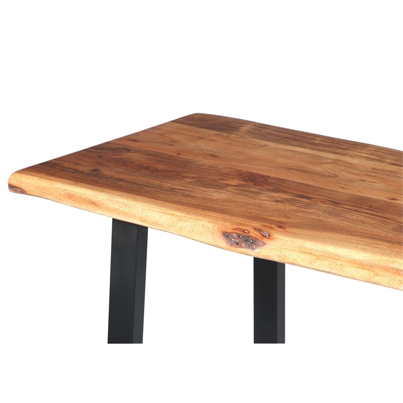 Industrial Wooden Live Edge Desk with Metal Sled Leg Support- Brown and Black