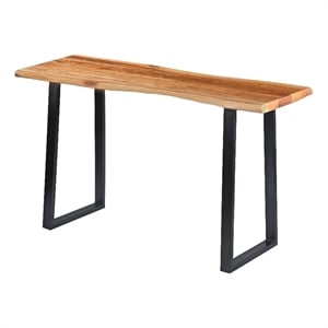 Industrial Wooden Live Edge Desk with Metal Sled Leg Support- Brown and Black