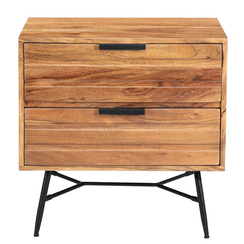 2 Drawer Wooden Nightstand with Metal Angled Legs- Black and Brown