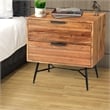 2 Drawer Wooden Nightstand with Metal Angled Legs- Black and Brown