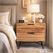 2 Drawer Wooden Nightstand with Metal Angled Legs- Black and Brown