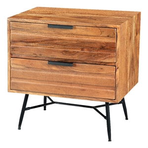 2 Drawer Wooden Nightstand with Metal Angled Legs- Black and Brown