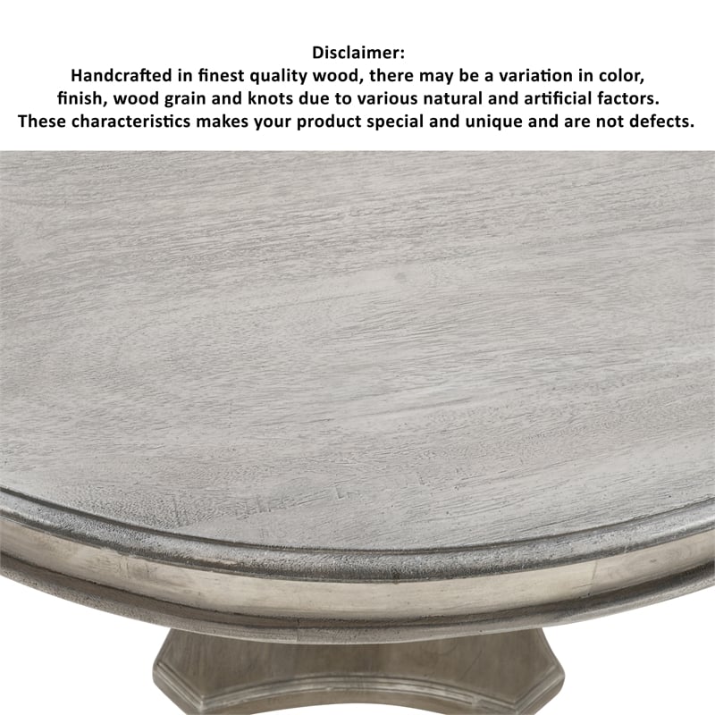 42 Inch Handcrafted Mango Wood Dining Table-Pedestal Base-Round Molded Top-White